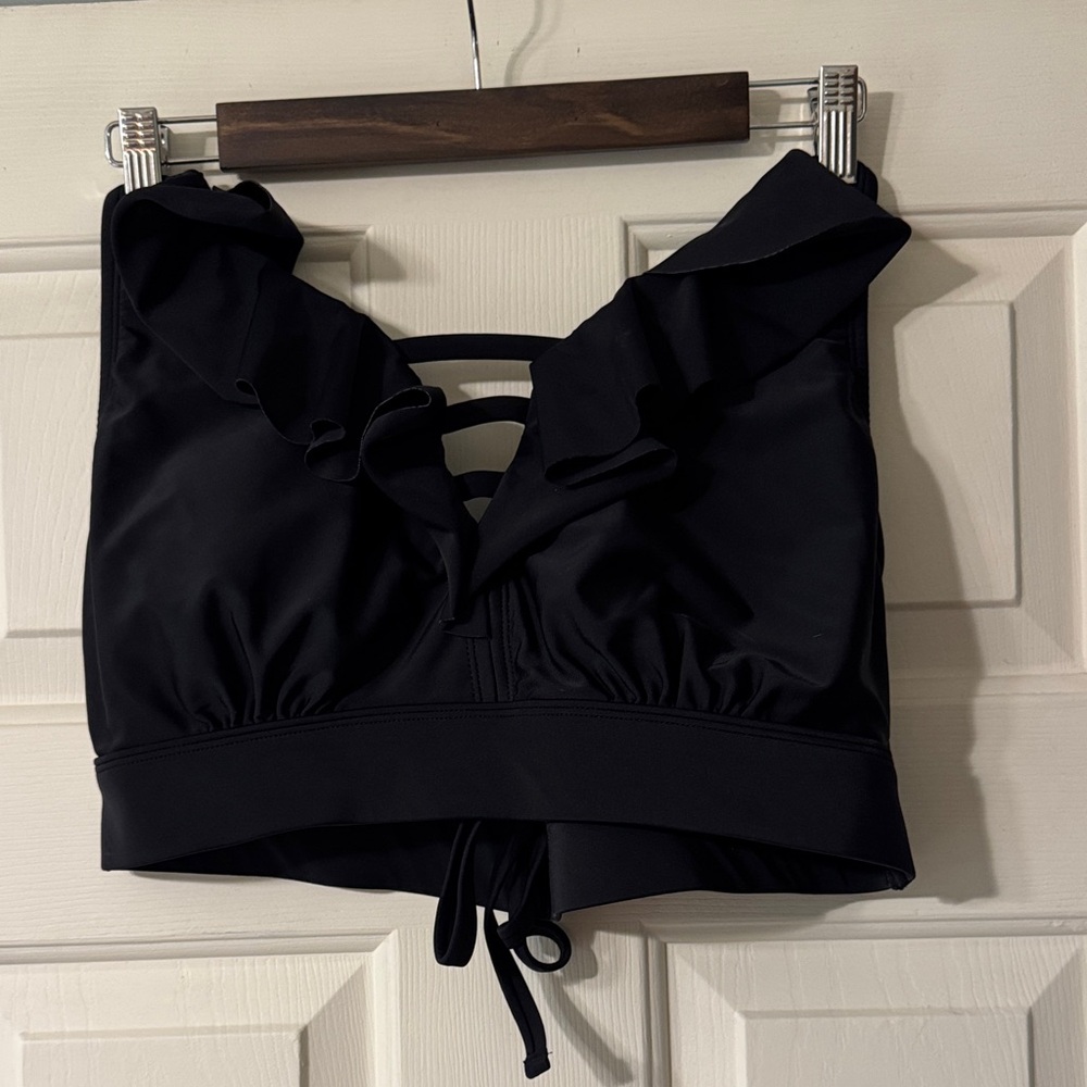 Kona Sol Black Ruffled Bikini Top